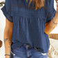 Swiss Dot Decorative Button Short Sleeve Blouse