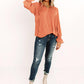 Swiss Dot Tie Neck Flounce Sleeve Blouse