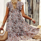Floral Flutter Sleeve Notched Neck Tiered Dress