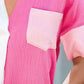 Color Block Textured Johnny Collar Blouse