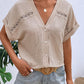 Textured Lace Trim Button Front Blouse