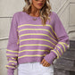 Striped Dropped Shoulder Round Neck Pullover Sweater