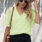 Swiss Dot Lace Trim Flutter Sleeve V-Neck Blouse