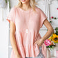Waffle-Knit Buttoned Ruffle Hem Top