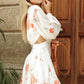 Floral Cutout Long Sleeve V-Neck Dress