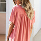 Buttoned Notched Neck Short Sleeve Top