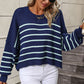 Striped Dropped Shoulder Round Neck Pullover Sweater