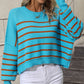 Striped Dropped Shoulder Round Neck Pullover Sweater