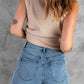 Button Front Ribbed Sleeveless Top