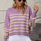 Striped Dropped Shoulder Round Neck Pullover Sweater