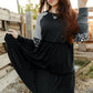 Mixed Print Frill Trim  Long Sleeve Dress