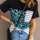 Mixed Print Color Block Round Neck Tee Shirt