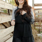 Mixed Print Frill Trim  Long Sleeve Dress