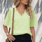 Swiss Dot Lace Trim Flutter Sleeve V-Neck Blouse