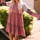 Mixed Print Frill Trim  Long Sleeve Dress