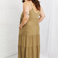 Zenana Full Size Spaghetti Strap Tiered Dress with Pockets in Khaki
