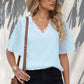 Swiss Dot Lace Trim Flutter Sleeve V-Neck Blouse