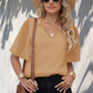 Swiss Dot Lace Trim Flutter Sleeve V-Neck Blouse