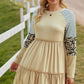 Mixed Print Frill Trim  Long Sleeve Dress