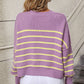 Striped Dropped Shoulder Round Neck Pullover Sweater