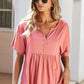 Buttoned Notched Neck Short Sleeve Top