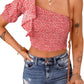 Ditsy Floral Ruffled One-Shoulder Smocked Top