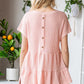 Waffle-Knit Buttoned Ruffle Hem Top