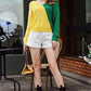 Double Take Two-Tone V-Neck Twisted Sweater