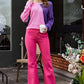 Double Take Two-Tone V-Neck Twisted Sweater