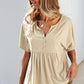 Buttoned Notched Neck Short Sleeve Top