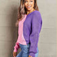 Double Take Two-Tone V-Neck Twisted Sweater