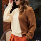 Double Take Two-Tone V-Neck Twisted Sweater