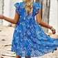Floral Flutter Sleeve Notched Neck Tiered Dress
