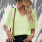 Swiss Dot Lace Trim Flutter Sleeve V-Neck Blouse