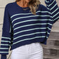 Striped Dropped Shoulder Round Neck Pullover Sweater