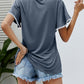 Pom-Pom Trim Flutter Sleeve Round Neck Tee