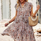 Floral Flutter Sleeve Notched Neck Tiered Dress