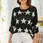 Star Pattern Round Neck Distressed Top