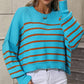 Striped Dropped Shoulder Round Neck Pullover Sweater