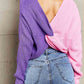 Double Take Two-Tone V-Neck Twisted Sweater