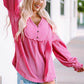 Exposed Seam Buttoned Notched Neck Blouse