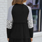 Mixed Print Frill Trim  Long Sleeve Dress