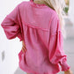 Exposed Seam Buttoned Notched Neck Blouse