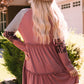 Mixed Print Frill Trim  Long Sleeve Dress