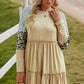 Mixed Print Frill Trim  Long Sleeve Dress