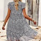 Floral Flutter Sleeve Notched Neck Tiered Dress