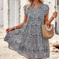 Floral Flutter Sleeve Notched Neck Tiered Dress