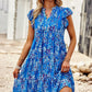 Floral Flutter Sleeve Notched Neck Tiered Dress