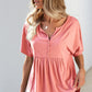Buttoned Notched Neck Short Sleeve Top