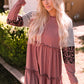Mixed Print Frill Trim  Long Sleeve Dress
